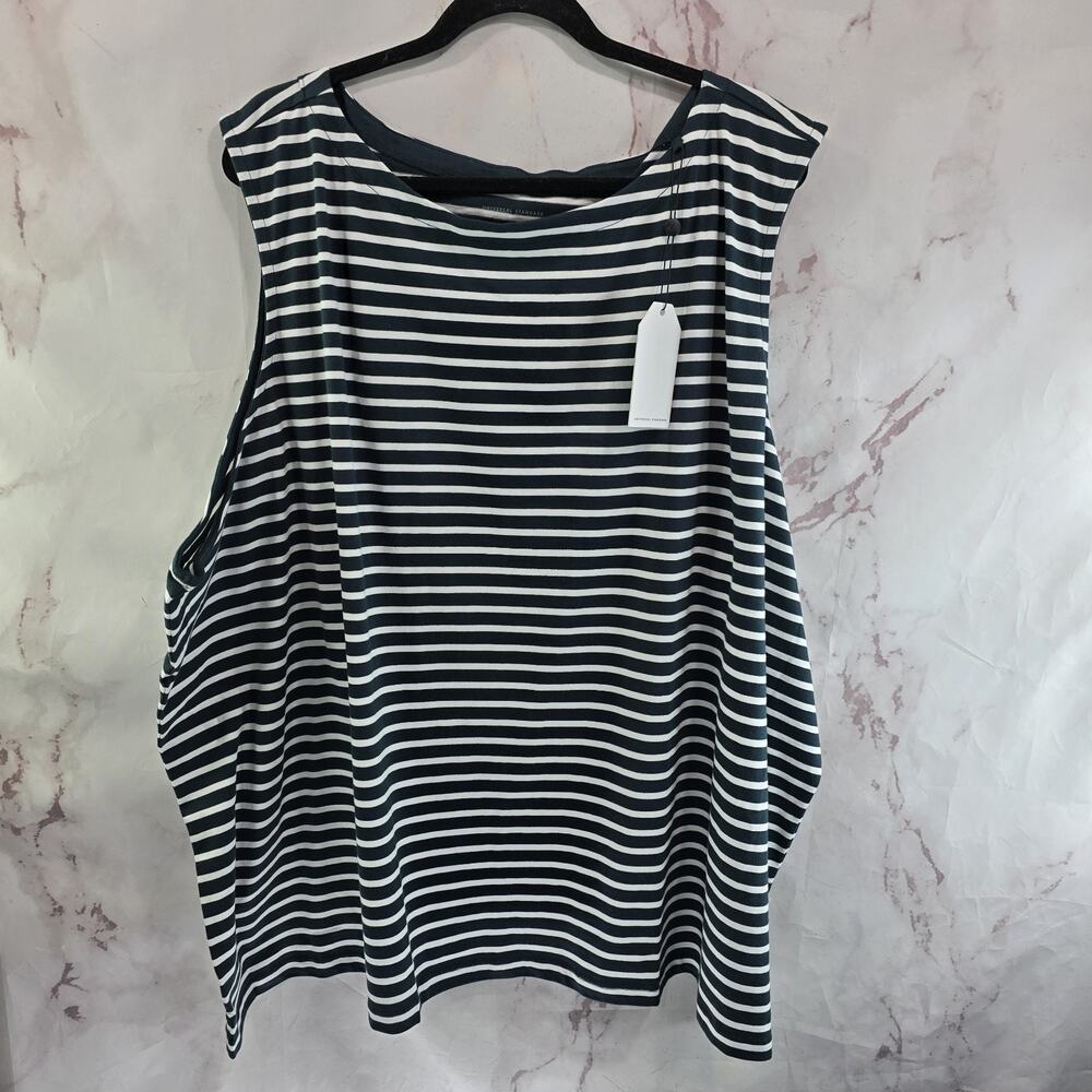 Universal Standard Shirt Womens 6X 3XL White Green Tank Top Striped Boat Neck